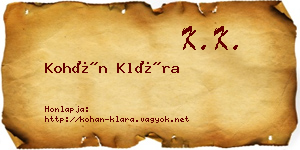 Kohán Klára névjegykártya